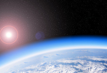 Wall Mural - ozone layer from space view of planet earth with sun
