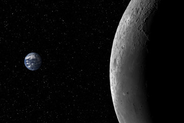 Fototapete - Moon and Earth