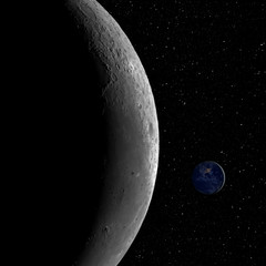 Fototapete - Closeup of the Moon and the small planet Earth against starry night sky background, elements of this image furnished by NASA