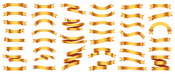 Wall Mural - different gold ribbons banners set. vector illustration
