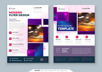 Wall Mural - purple flyer template layout design. corporate business flyer mockup. creative modern bright concept