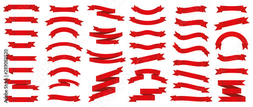 Different red ribbons banners collection. Vector illustration Poster Mural XXL