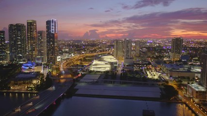 Sticker - Macarthur Causeway Bridge to Downtown Miami aerial video 4k