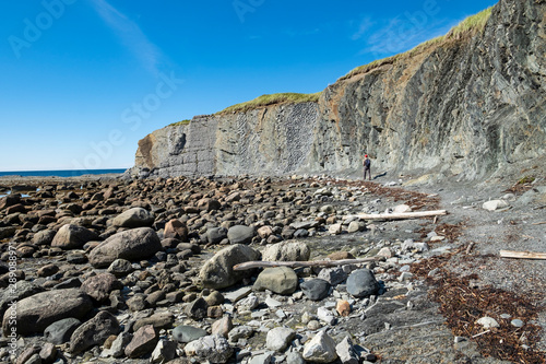 Fotografía Man Looking for Trilobite Fossils During Lowtide in Green Point, Gros Morne Nati