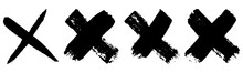 Set Of Grunge Style Crosses In Black On White Background