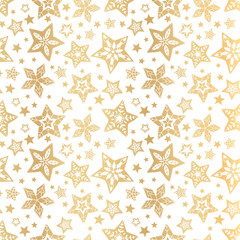 Wall Mural - Beautiful Gold Snowflakes seamless pattern - hand drawn, great for Christmas or New Years themed fabrics, banners, wrapping paper, wallpaper or cards - vector surface design