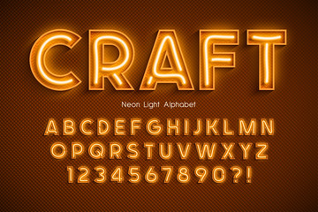 neon light 3d alphabet, extra glowing font.