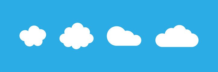 Poster - Set of new style white vector clouds isolated on blue background. Cloud vector icon. Collection of vector clouds. Cloud. Cloud icon.