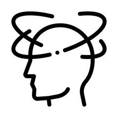 Poster - Vertigo Dizziness Man Silhouette Headache Vector Icon Thin Line. Tension And Cluster Headache, Migraine And Stress Symptom Concept Linear Pictogram. Healthcare Monochrome Contour Illustration