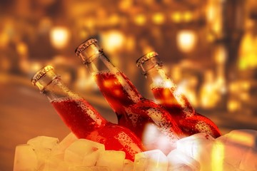 Poster - Bottles of cold and fresh beer with ice isolated