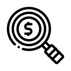 Poster - Dollar Sign In Magnifier Glass Center Vector Icon Thin Line. Money On Smartphone Display And Magnifier, Web Site Financial Concept Linear Pictogram. Monochrome Contour Illustration