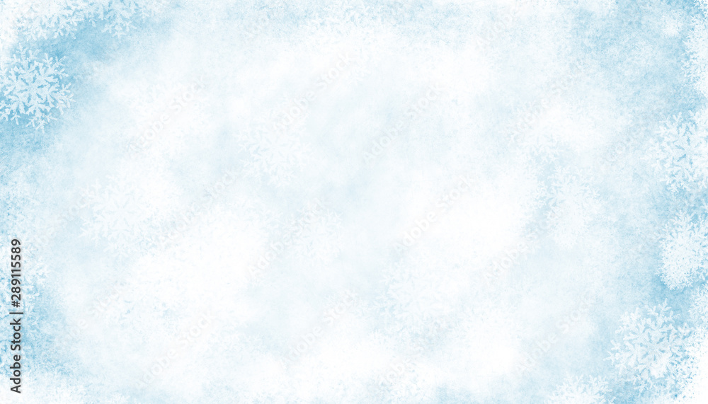Abstract Blue white Winter Background with Snowflakes and Ice Effect - obrazy, fototapety, plakaty 