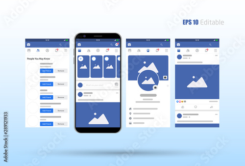 Modern set of social network photo, post frames mock up template, facebook mock Tableau sur Toile