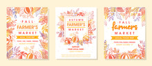 Set Of Autumn Fermers Market Banners With Leaves And Floral Elements.Local Food Fest Design Perfect For Prints,flyers,banners,invitations.Fall Harvest Festival.Vector Autumn Illustrations.