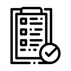 Poster - Tablet Clip With Approved Check List Vector Icon Thin Line. Approved Sign On Document File, Computer Monitor And Smartphone Display Concept Linear Pictogram. Monochrome Contour Illustration