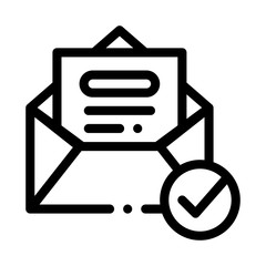 Poster - Envelope Message List And Approved Mark Vector Icon Thin Line. Approved Sign On Document File, Computer Monitor And Smartphone Display Concept Linear Pictogram. Monochrome Contour Illustration