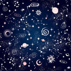 Wall Mural - Space Galaxy constellation seamless pattern print could be used for textile, zodiac star yoga mat, phone case