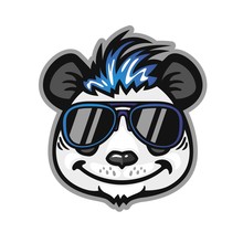 Panda Head With Blue Hair And Sunglasses, Anthropomorphic Panda