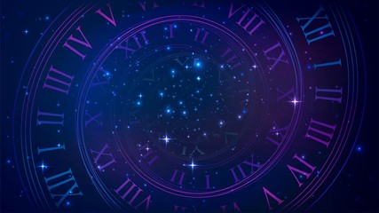 Wall Mural - background with spiral dial, clock in space. time, eternity, universe metaphor