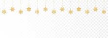 Christmas Or New Year Golden Decoration On Transparent Background. Hanging Glitter Snowflake. Vector Illustration