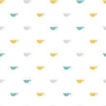 Tea Coffee Cup. Checkerboard Seamless Vector Pattern. Minimalistic Scandinavian Background In A Limited Color Solution Ideal For Printing