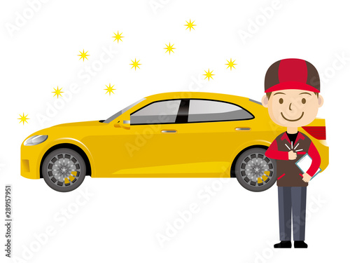 車と整備士のイラスト 男性 作業服 点検 整備 納車のイメージ 高級セダン 自動車 Stock Vector Adobe Stock