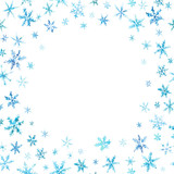 Fototapeta Kwiaty - Vector winter background with hand drawn watercolor snow and snowflakes on white.