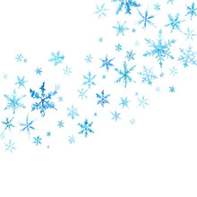 Vector Winter Background With Hand Drawn Watercolor Snow And Snowflakes On White.