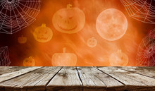 Empty Wooden Table - Halloween Background