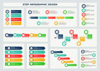 Wall Mural - set of step infographic design. workflow infographics with hexagons and text boxes