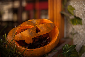 Halloween pumpkin jack o lanterns with funny faces