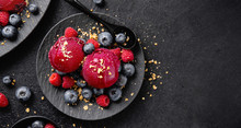Berry Refreshing Ice Cream Scoops On Plate