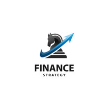Finance Strategy Logo With Arrow And Chess Horse