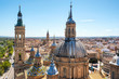 Aerial cityscape view of basilica of Our Lady in Zaragoza city in Spain .