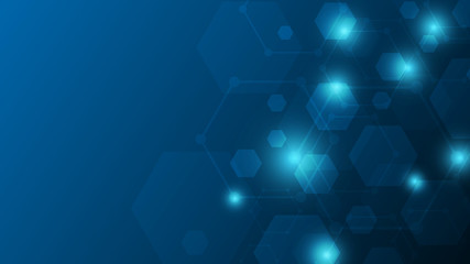 Poster - blue abstract hexagon technology background with copyspace,futuristic tech background,communication innovative technology background,abstract connection background