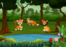 Cartoon Many Wild Animals In The Forest