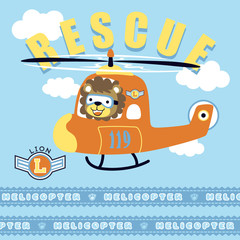 Wall Mural - cute lion on helicopter, vector cartoon