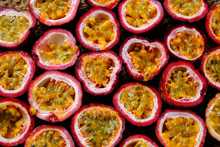 Top View Passion Fruits Cut In Half Background