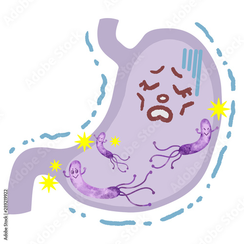 ピロリ菌に攻撃されて弱る胃 キャラクターイラスト Stock Illustration Adobe Stock ピロリ菌に攻撃されて弱る胃 キャラクターイラスト Stock Illustration Adobe Stock