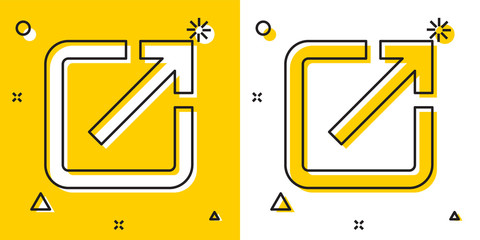 Poster - Black Open in new window icon isolated on yellow and white background. Open another tab button sign. Browser frame symbol. External link sign. Random dynamic shapes. Vector Illustration