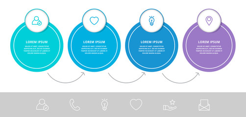 Vector infographic flat template circles for four paper label, diagram, graph, presentation. Business concept with 4 options. Blank space for content, step for step, timeline, workflow, marketing