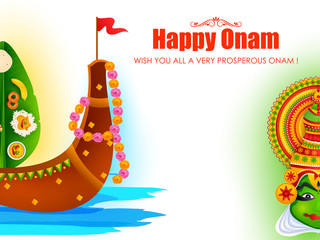 Sticker - Happy Onam festival greetings to mark the annual Hindu festival of Kerala, India in vector