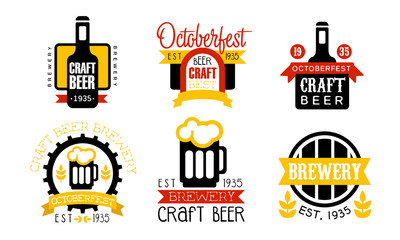 Canvas Print - Brewery Craft Beer Retro Labels Set, Oktoberfest Design Templates Vector Illustration