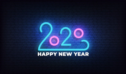 Wall Mural - 2020 New Year neon sign. Glowing 2020 New Year typography design template