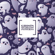 Halloween ghosts seamless pattern, vector illustration. Flying spirits with various emotions, funny cartoon characters. Screaming and angry, smiling and happy ghosts on halloween night