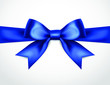 Beautiful blue bow isolated on white background, satin bow for gift, surprise, christmas present, birthday. 3D. Vector EPS10