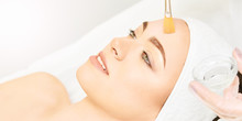 Facial Brush Peel Retinol Treatment. Beauty Woman Peeling Procedure. Cosmetology Young Girl Therapy.Hyaluronic Acid