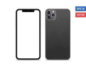 Wall Mural - Realistic vector flat mock-up Apple iPhone 11 Pro Max with blank screen isolated on white background. Scale image any resolution