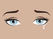 Female Eyes With Emotion. Look Of The Girl. Beautiful Blue Eyes With Lashes And Elegant Eyebrows. Eyebrow Tattoo. Facial Care. Illustration For A Beauty Salon.