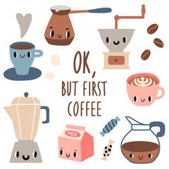 Wall Mural - Ok but first coffee. Сoffee set